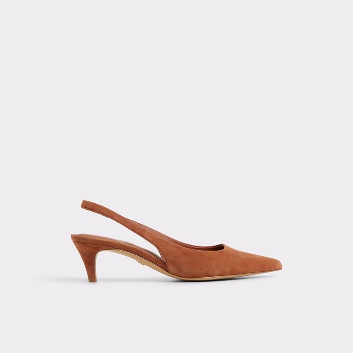 Zapatos de salón en piel coñac, tacón embudo - LEANE
