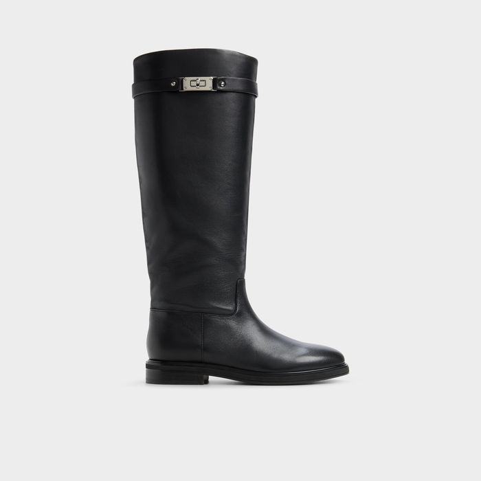 Botas de cano alto rasos em pele preto - LEVIE