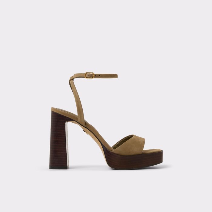Sandalias en piel verde, tacón bloque con plataforma - LOTHON