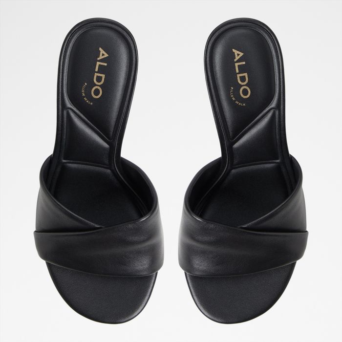 Mules en piel negro, tacón embudo - LYHANNA