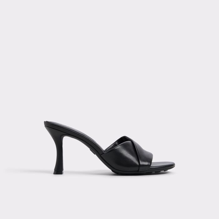 Mules en piel negro, tacón embudo - LYHANNA