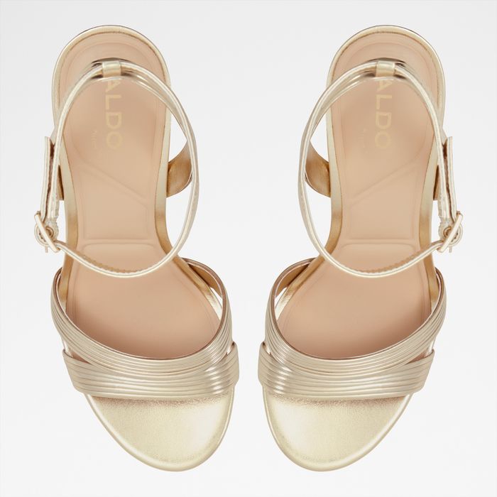 Sandalias en oro, tacón bloque con plataforma - MAELIS