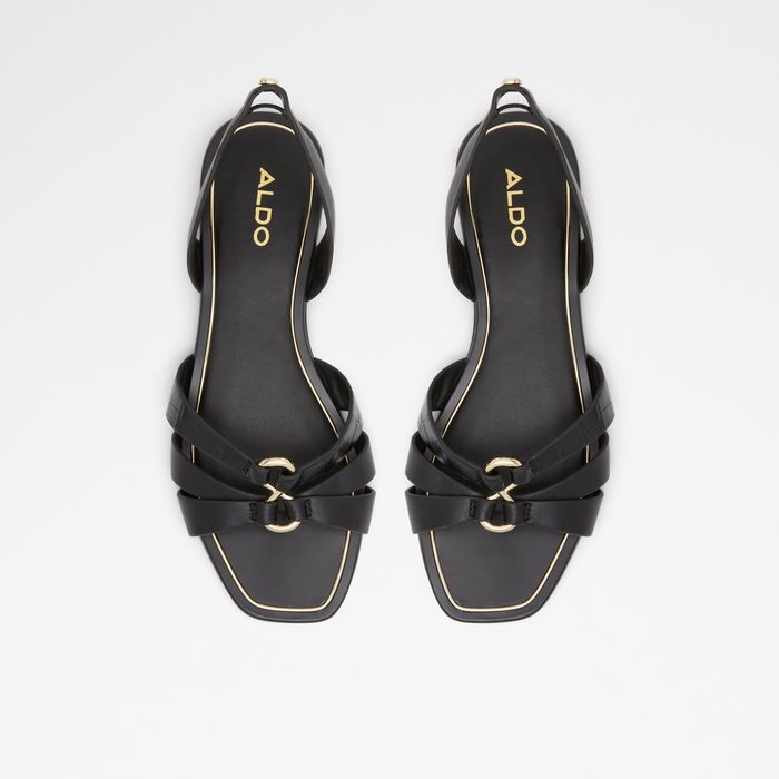 Sandalias planas ALDO para mujer, en negro, con puntera cuadrada y un detalle metálico MARASSI 001002029