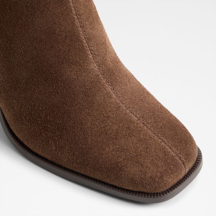 Botins em pele castanho, salto em bloco - MARLLIE