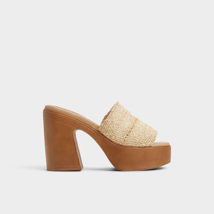 Mules en beige, tacón bloque con plataforma - MAYSEE