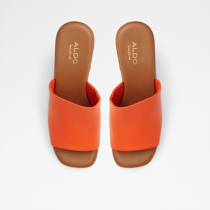Mules em pele laranja, salto em bloco com plataforma - MAYSEE