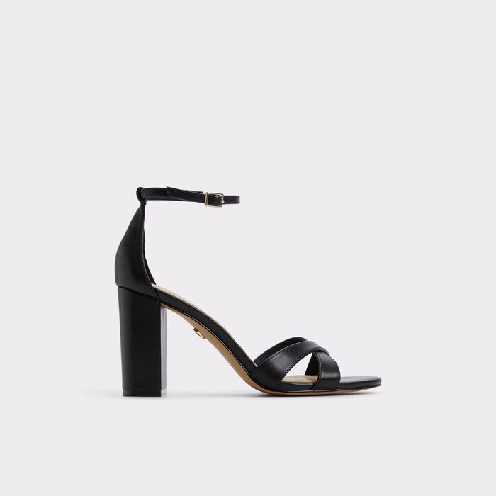Sandalias en piel negro, tacón bloque - MELODIE