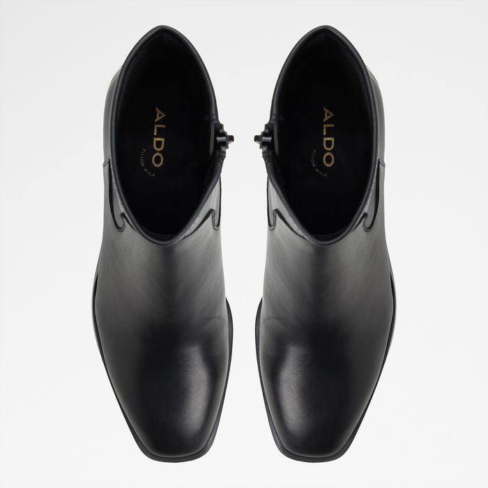 Botines en piel negro, tacón bloque - MERAENDAR