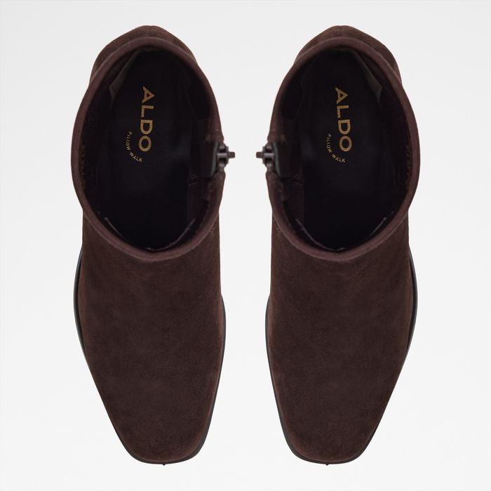 Botines en piel marrón, tacón bloque - MERAENDAR