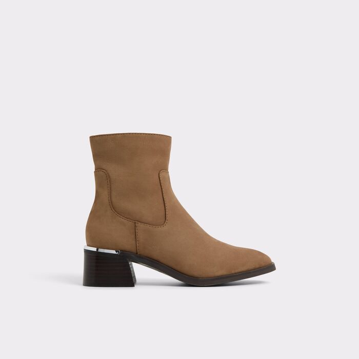 Botines en piel coñac, tacón bloque - MERAENDAR