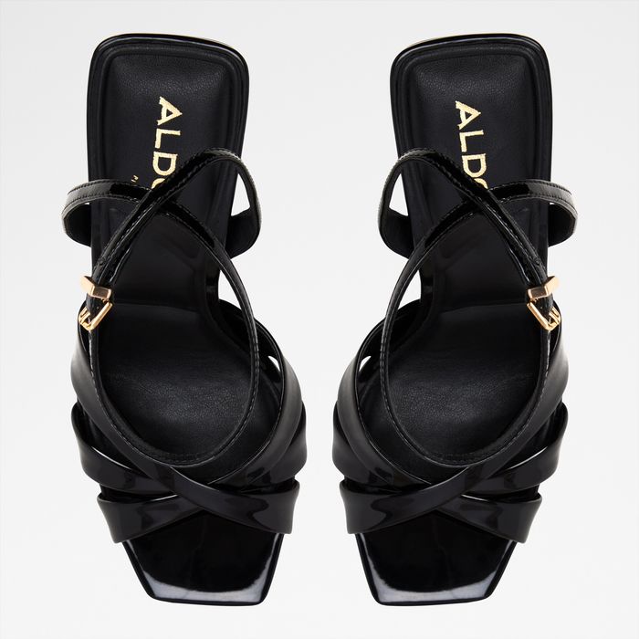 Sandalias en barniz negro, tacón de aguja - METEORA