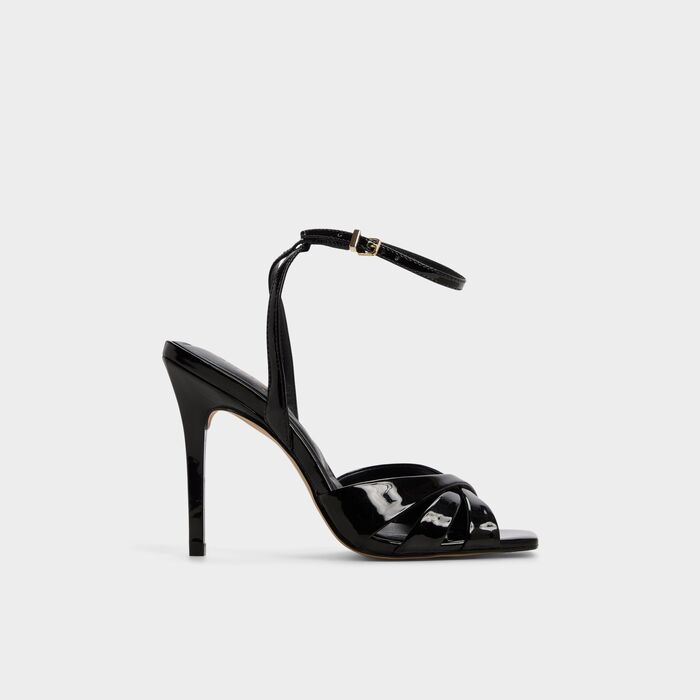 Sandalias en barniz negro, tacón de aguja - METEORA