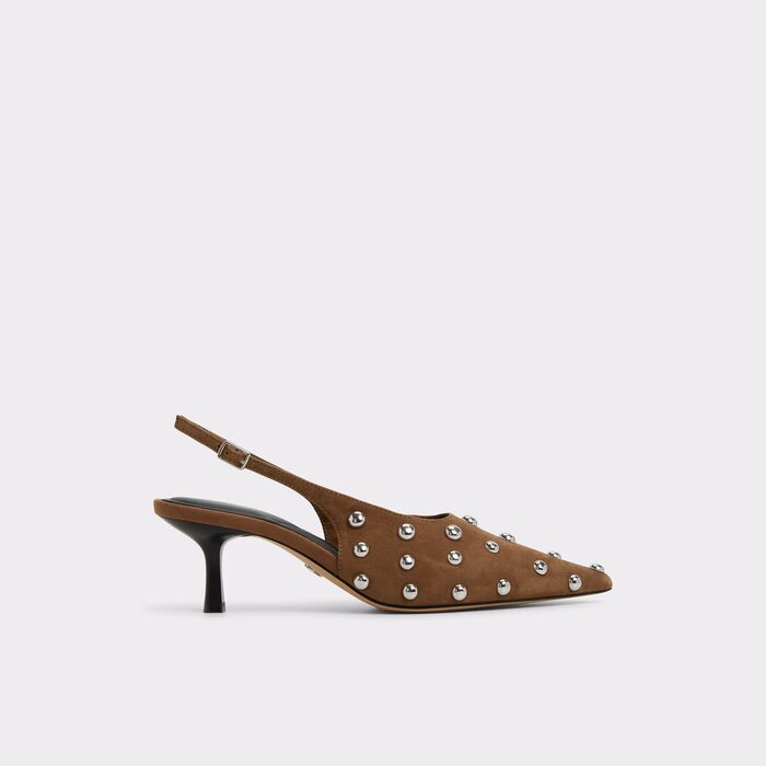 Zapatos de salón en piel marrón, tacón de aguja - NAIARAH