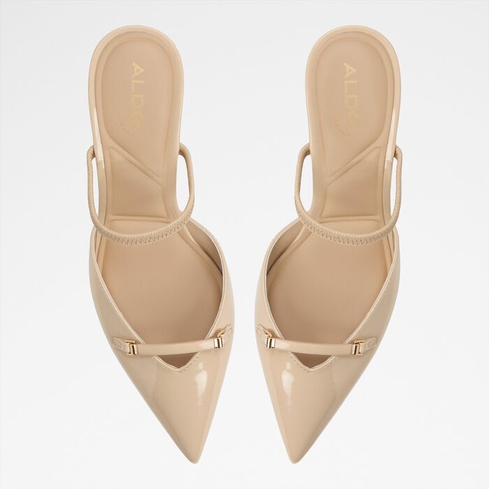 Zapatos de salón en barniz beige, tacón embudo - NAILAH