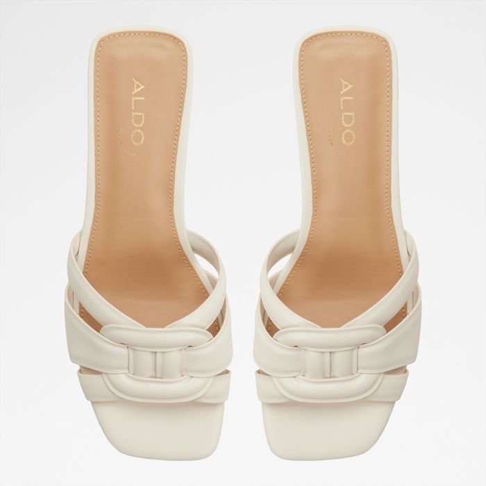 Mules em branco cru, salto em bloco - NAJLA