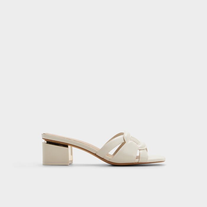 Mules em branco cru, salto em bloco - NAJLA