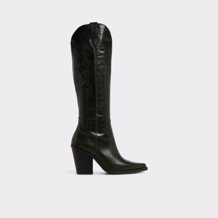 Botas en piel verde, tacón bloque - NEVADA