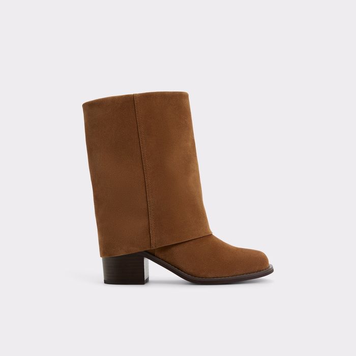 Botines en piel coñac, tacón bloque - NOLYA