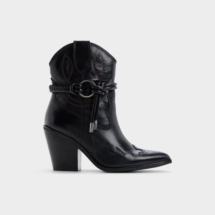 Botins em pele preto, salto em bloco - NUWESTERN