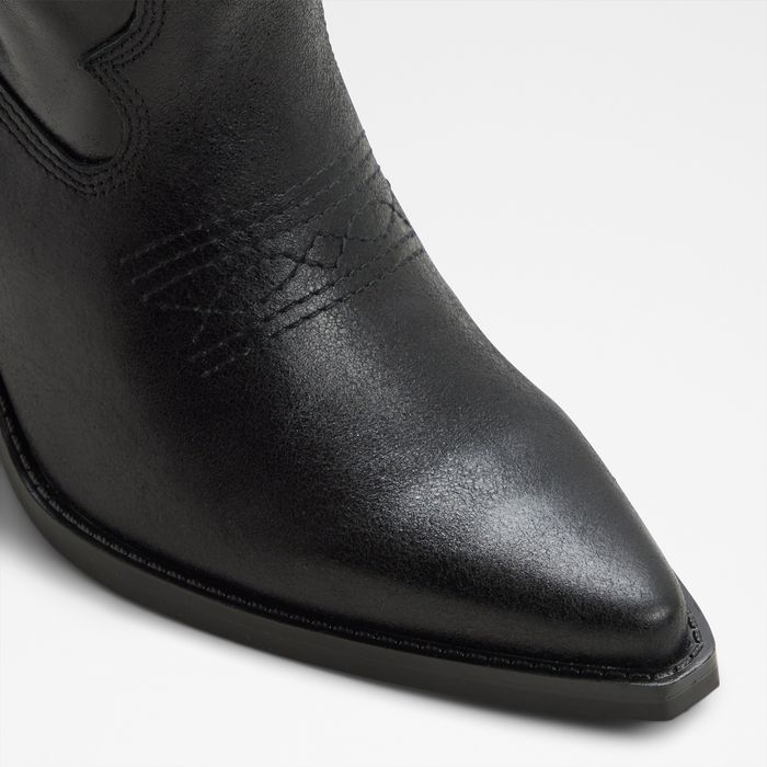 Botas de cano alto em pele preto, salto em bloco - REVOLVE