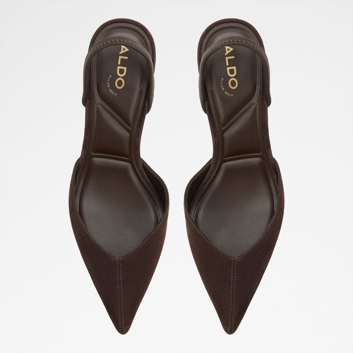 Zapatos de salón en piel marrón, tacón embudo - RE-OLIVIA
