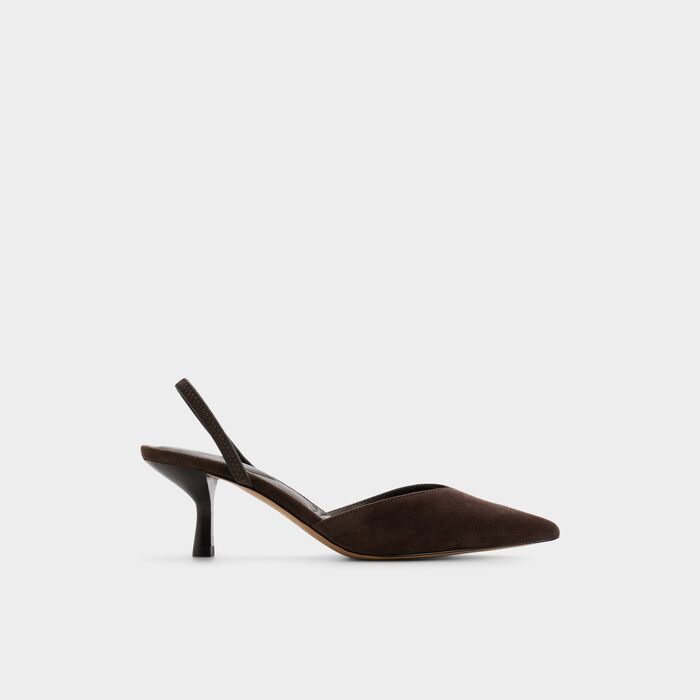 Zapatos de salón en piel marrón, tacón embudo - RE-OLIVIA