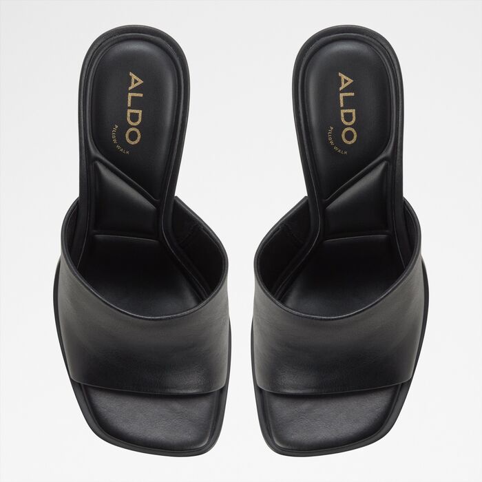 Mules en piel negro, tacón bloque - RE-SOPHIA