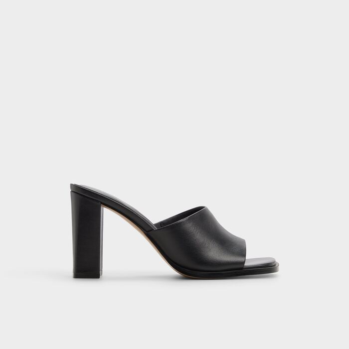 Mules en piel negro, tacón bloque - RE-SOPHIA