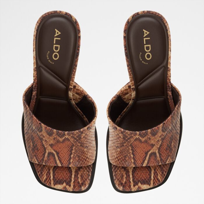 Mules en marrón, tacón bloque - RE-SOPHIA