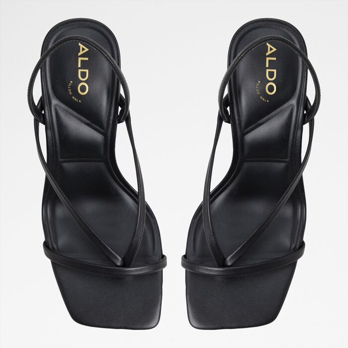 Sandalias en piel negro, tacón embudo - RIVA