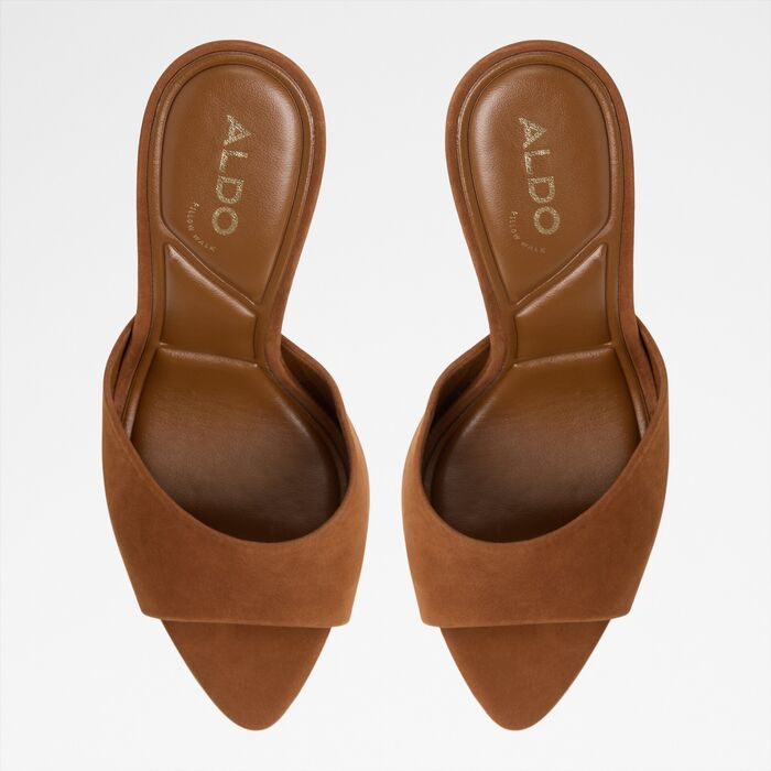 Sandalias en piel coñac, tacón embudo - RYLEA