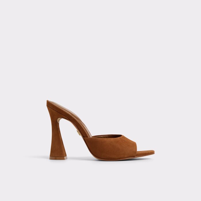 Sandalias en piel coñac, tacón embudo - RYLEA