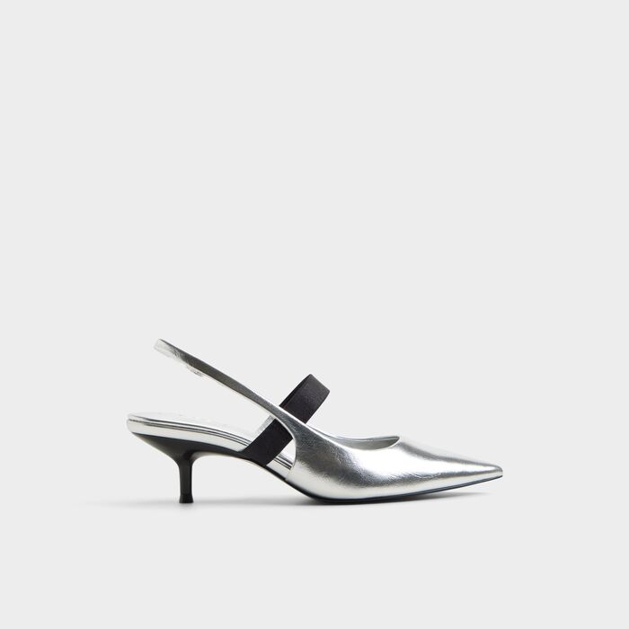 Sapatos em prateado, salto fino - SABINNA