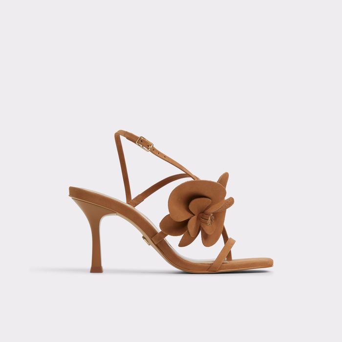 Sandalias en piel coñac, tacón embudo - SANDFLOWER