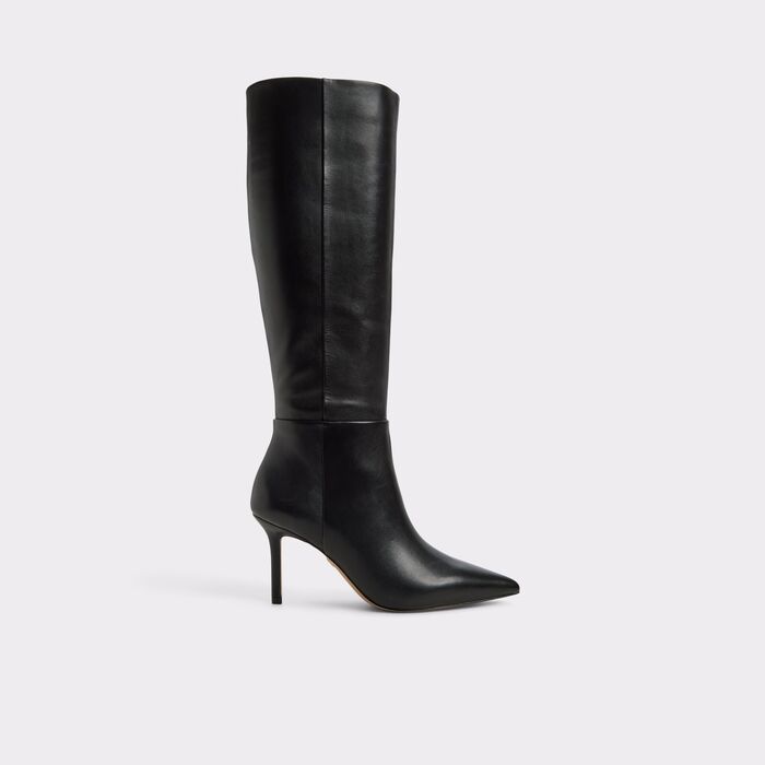Botas en piel negro, tacón de aguja - SAPHIRIA
