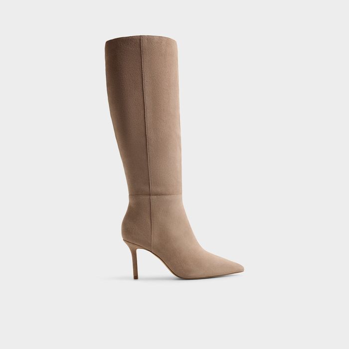 Botas de cano alto em pele bege, salto fino - SAPHIRIA