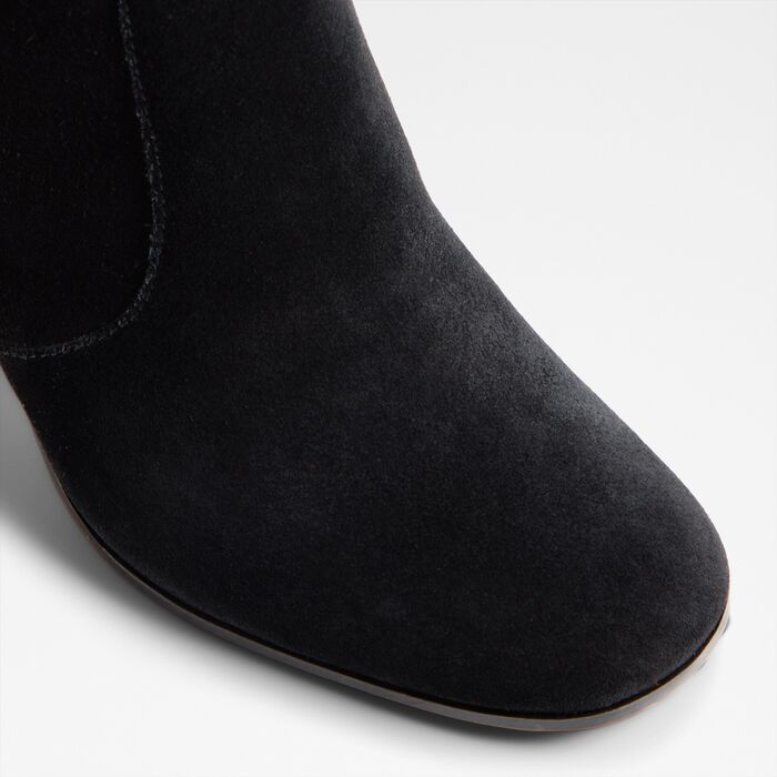 Botas de cano alto em pele preto, salto em bloco - SELINE