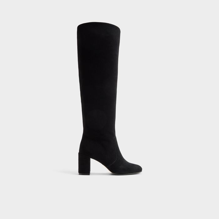 Botas de cano alto em pele preto, salto em bloco - SELINE