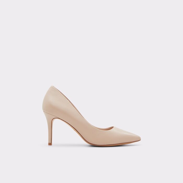 Zapatos de salón en piel beige, tacón de aguja - SERENITI