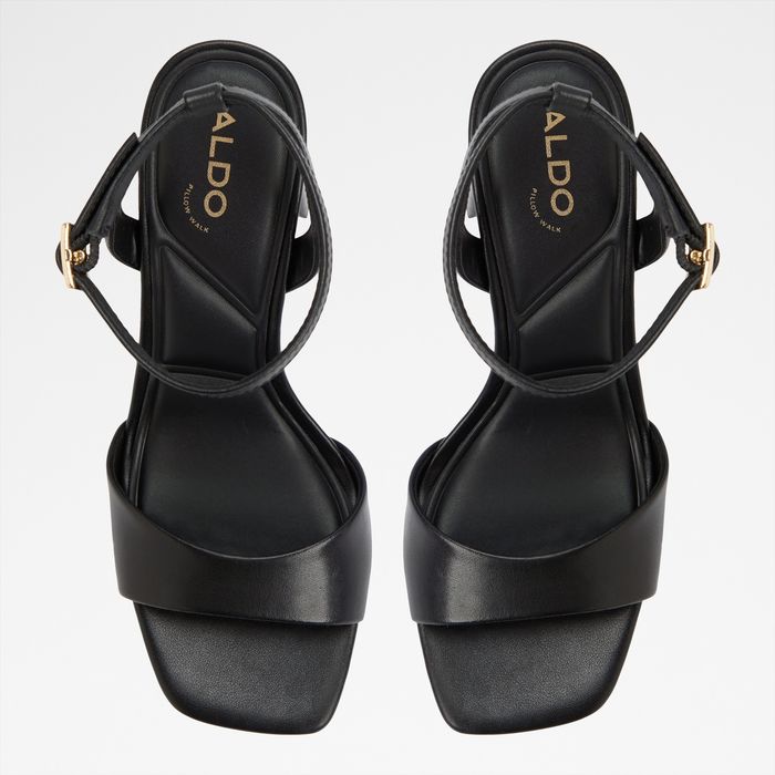 Sandalias en piel negro, tacón bloque - SERENYA