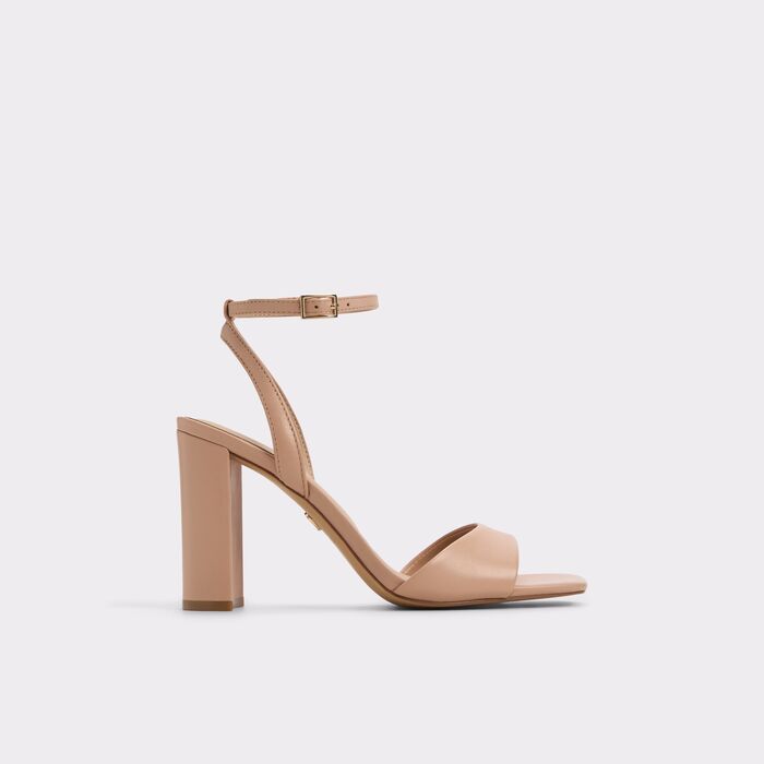 Sandalias en piel beige, tacón bloque - SERENYA