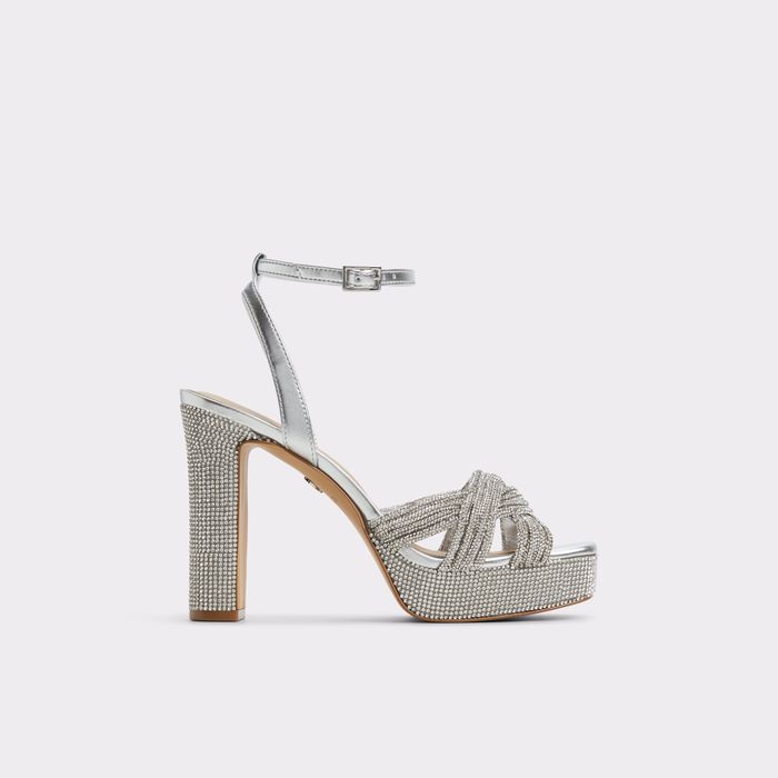Sandalias en plata, tacón bloque - SHIMMA