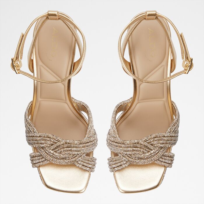 Sandalias en oro, tacón bloque - SHIMMA