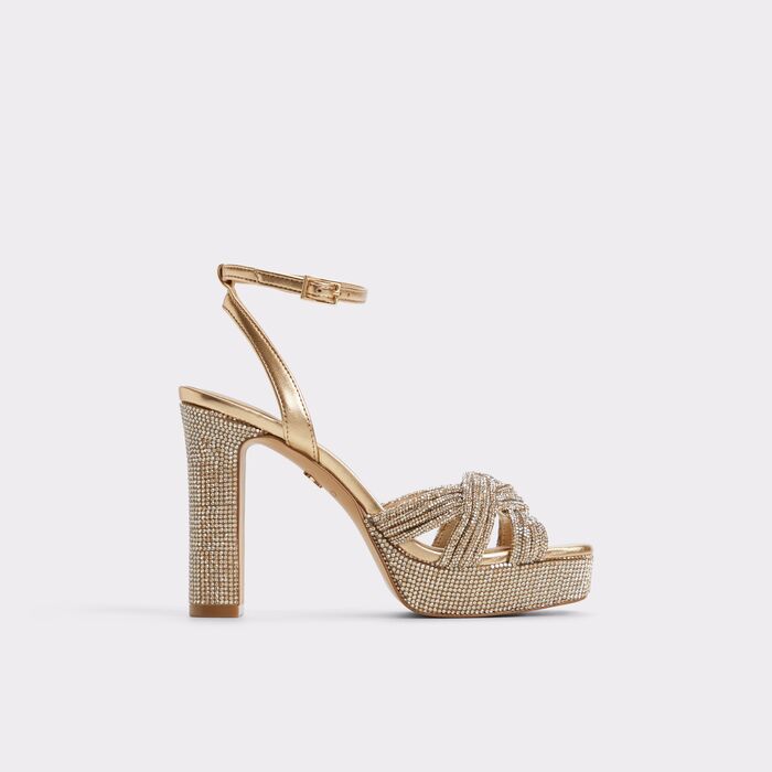 Sandalias en oro, tacón bloque - SHIMMA