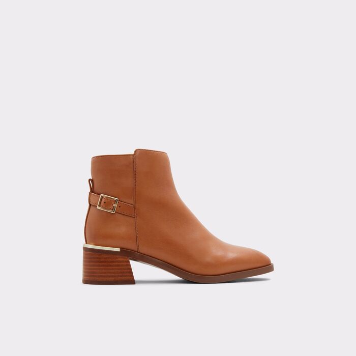 Botins em pele cognac, salto em bloco - SIRAVETH