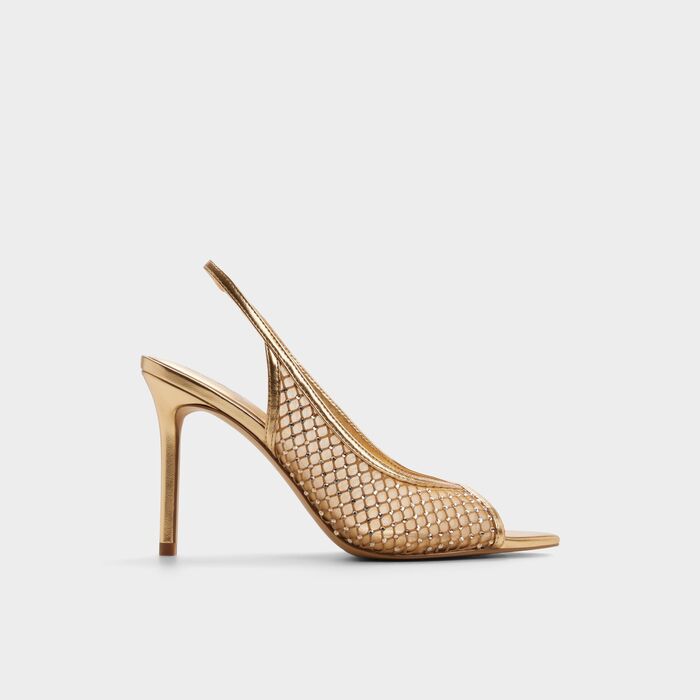 Sandalias en oro, tacón de aguja - SKOLAS