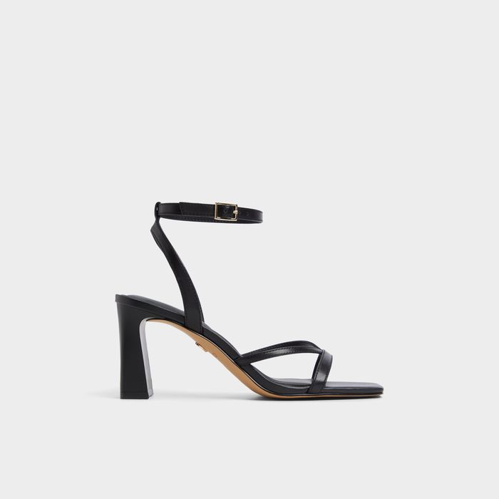 Sandalias en piel negro, tacón bloque - STELLARE
