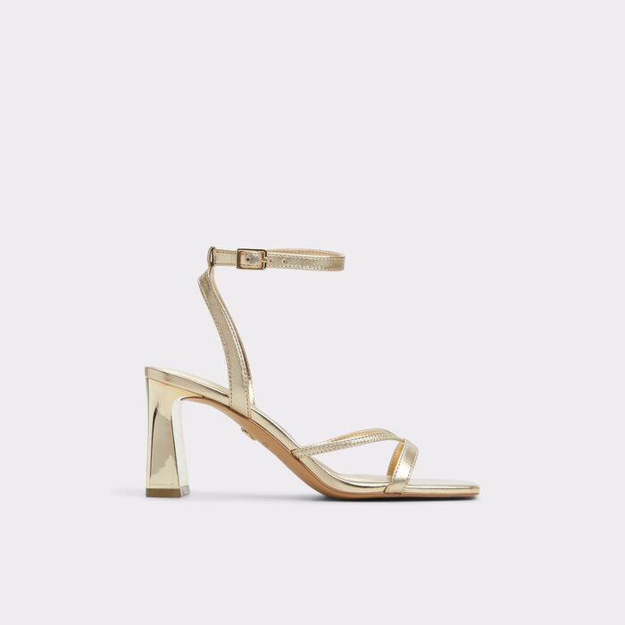 Sandalias en piel oro, tacón bloque - STELLARE