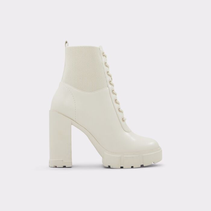 Botins em branco cru, salto em bloco com plataforma - TALABRIRYN