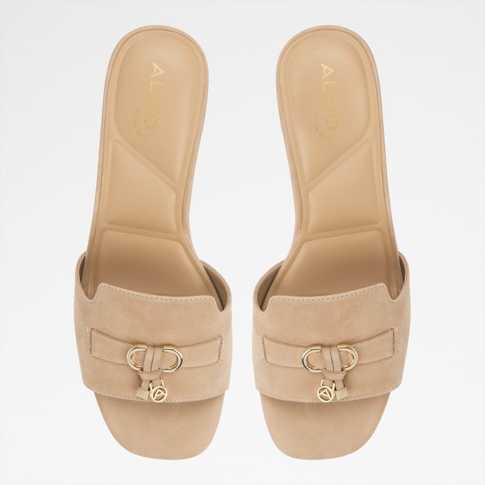 Sandalias en piel beige, tacón bloque - TESSINA
